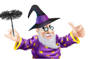 Happy Wizard holding Chimney Sweeping brush
